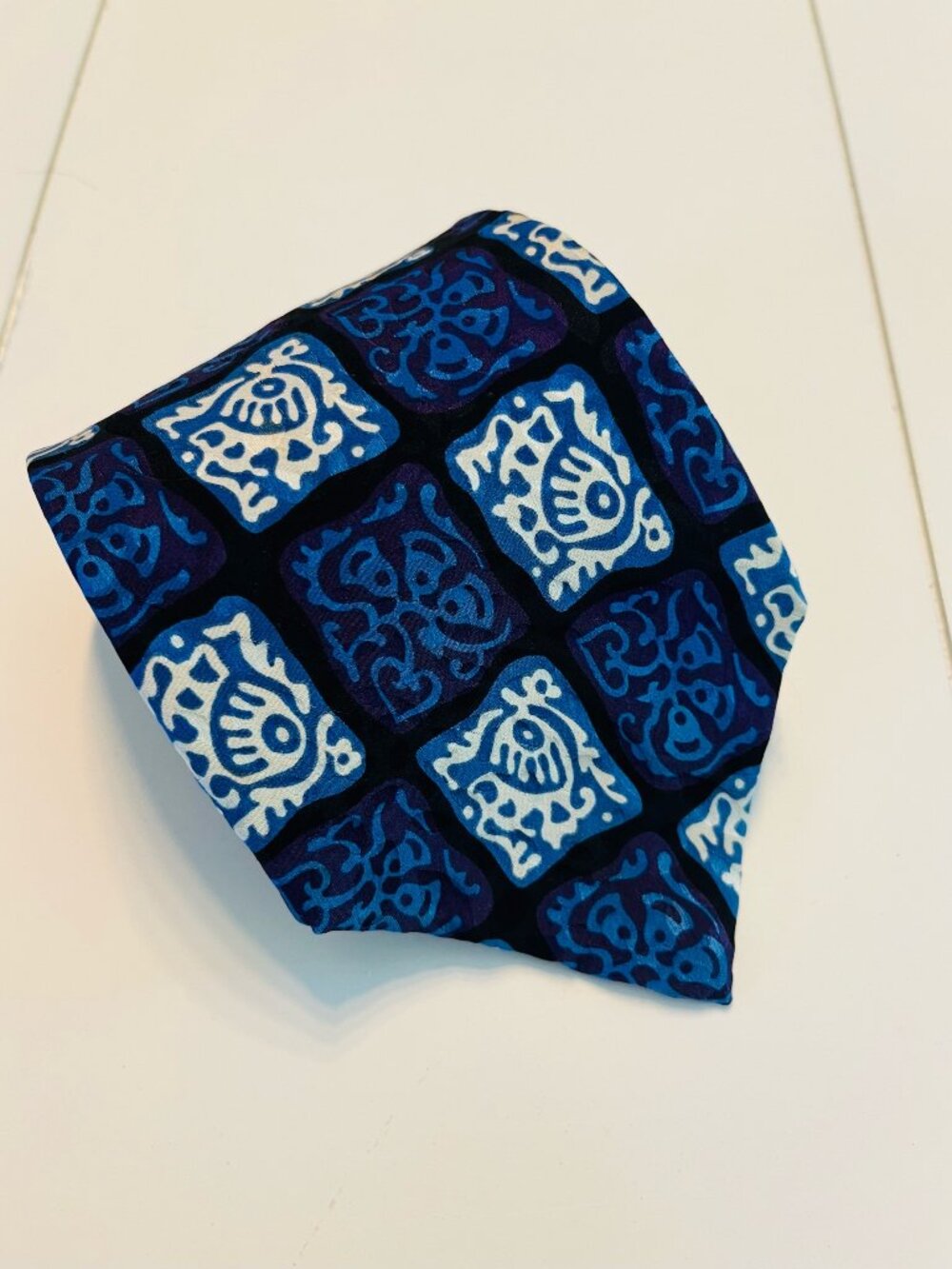 Vintage 80s Christian Dior Monsieur Necktie Tie 100% Silk Blue Abstract Luxe